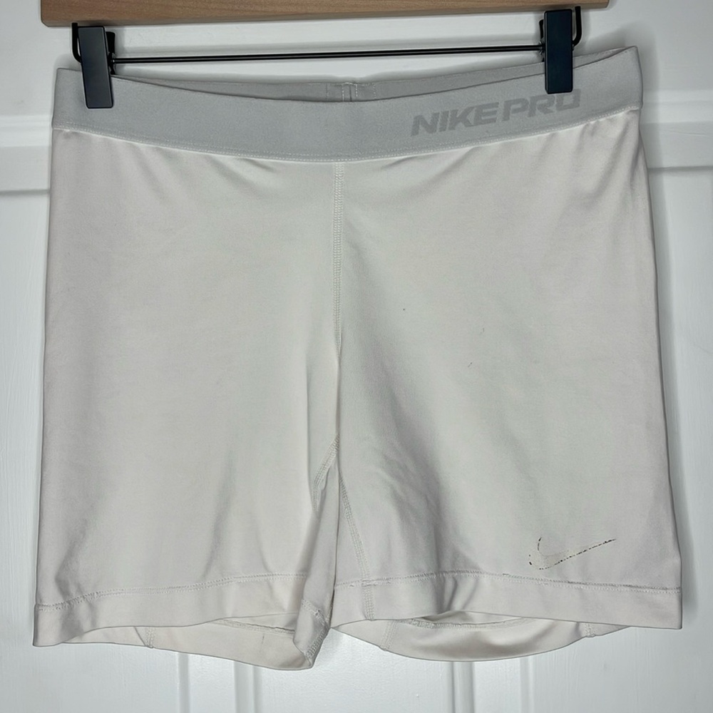 Nike Pro White Compression Running Workout Jogging Exercise Shorts, Size Large